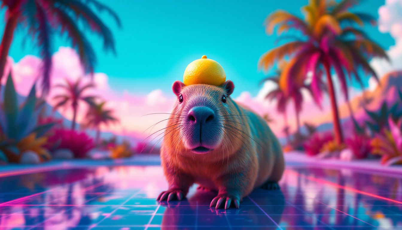 Unleash whimsical capybara with lemon on head visuals with PixelDojo's unified AI suite