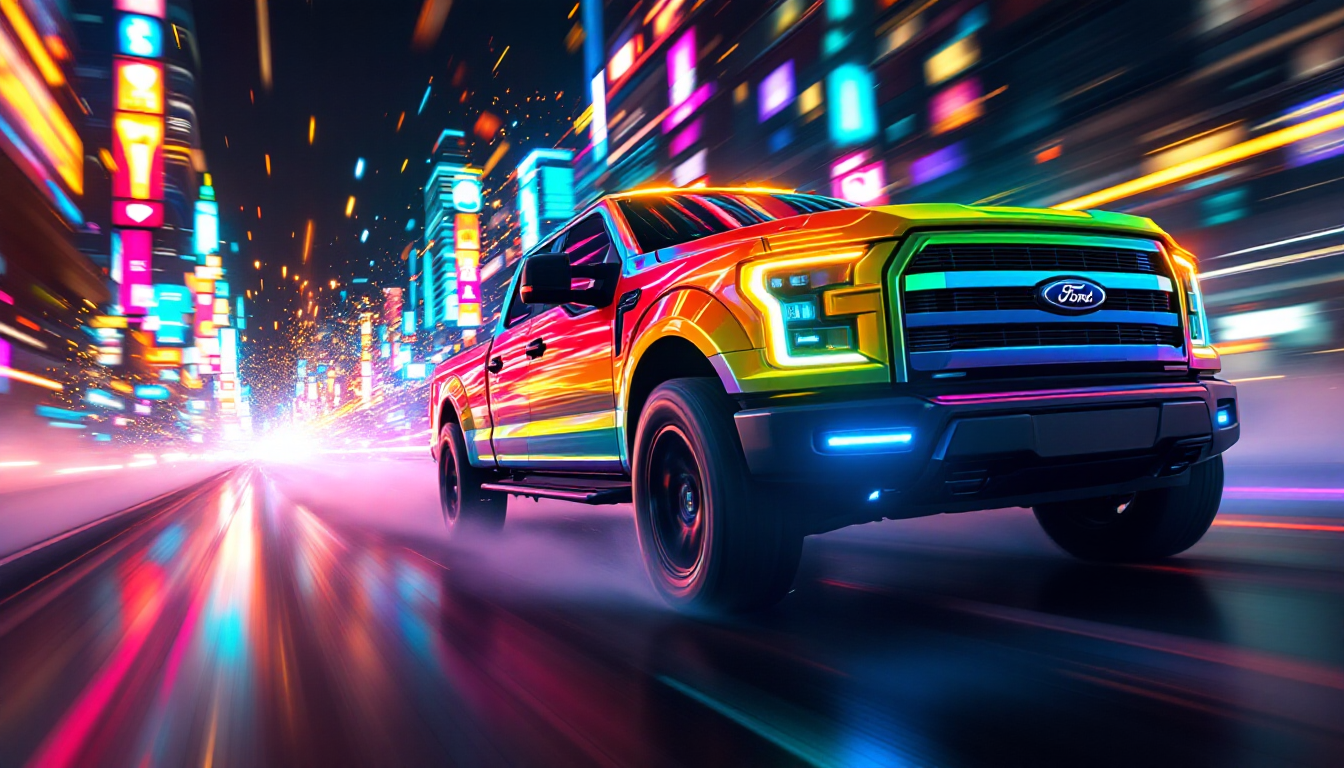 Ignite Your Social Feeds with AI-Powered Rainbow Ford Truck Creations