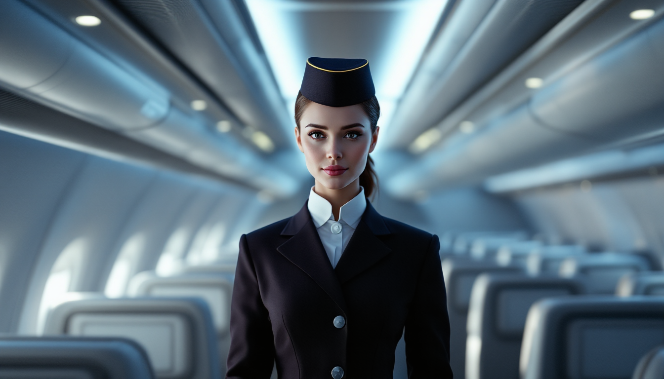 Elevate your aviation projects with AI-generated flight attendant assets